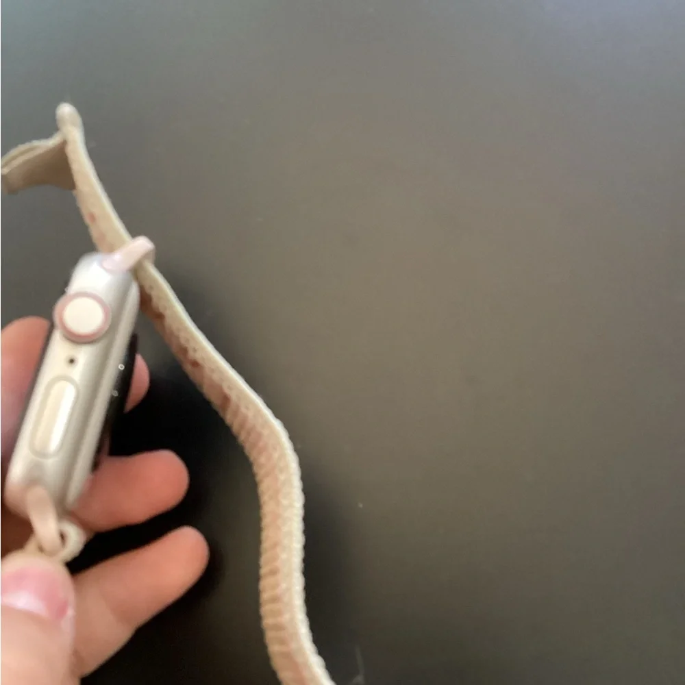 Apple Watch with Pink and Beige Woven Sport Loop Band